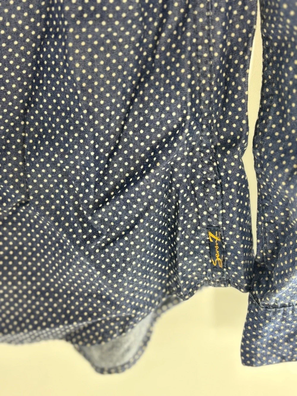7 For All Mankind Blouse Women's Navy W/ White Polka Dot Western Button Down -L - Picture 5 of 7